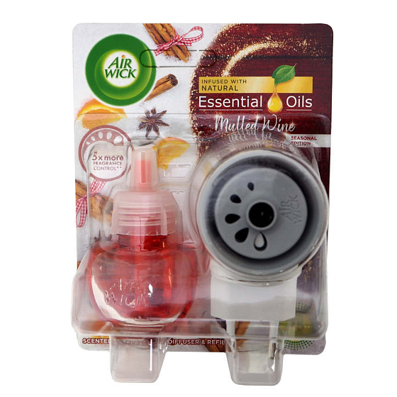 Air Wick Essential Oils Mulled Wine - Svařené víno elektrický osvěžovač vzduchu komplet 19 ml