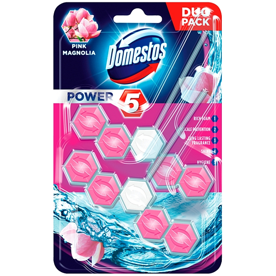 Domestos Power 5 Różowa Magnolie Wc twardy blok 2 x 55 g