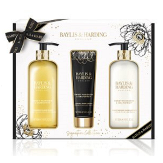 Baylis & Harding Sladká mandarinka a Grapefruit mýdlo na ruce 300 ml + krém na ruce 130 ml + mléko na ruce 300 ml, kosmetická sada pro ženy