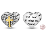 Charm Srebrna 925 Religijne czary Serce, wisiorek, Białe możliwości, koralik na bransoletkę