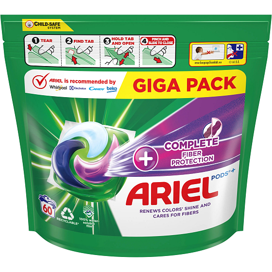 Ariel Pods+ Complete Care Fiber Protection gelové kapsle pro barevné prádlo 60 kusů