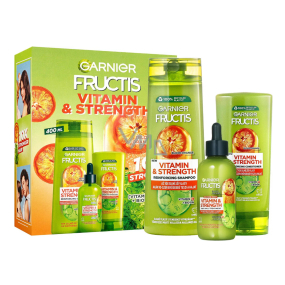 Garnier Fructis Vitamin & Strength wzmacniający szampon do włosów 400 ml + wzmacniający balsam 200 ml + serum przeciw wypadaniu włosów 125 ml, zestaw kosmetyczny