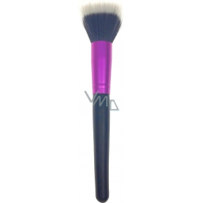 Kosmetický štětec se syntetickými štětinami na pudr černo-bílý vlas černo-růžová rukojeť 18,5 cm
