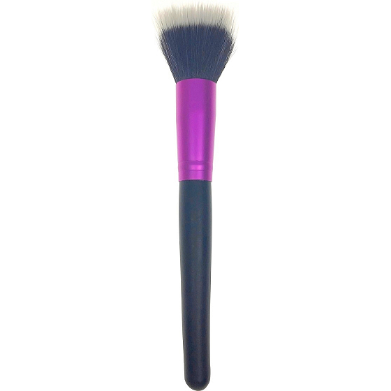 Kosmetický štětec se syntetickými štětinami na pudr černo-bílý vlas černo-růžová rukojeť 18,5 cm