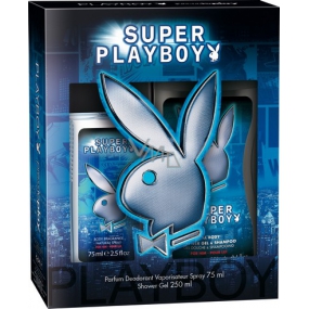 Playboy Super Playboy for Him parfémovaný deodorant sklo pro muže 75 ml + sprchový gel 250 ml, kosmetická sada Playboy Super Playboy for Him parfémovaný deodorant sklo pro muže 75 ml + sprchový gel 250 ml, kosmetická sada