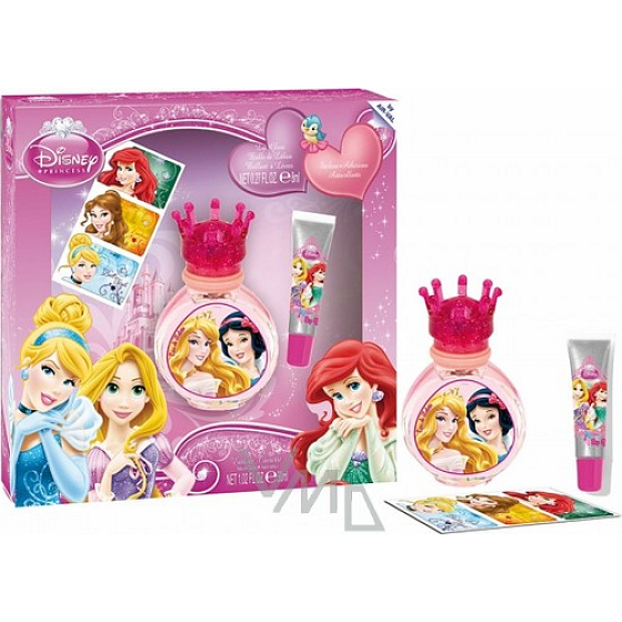 Disney Princess toaletní voda 30 ml + lesk na rty 7 ml + samolepky, pro děti kosmetická sada