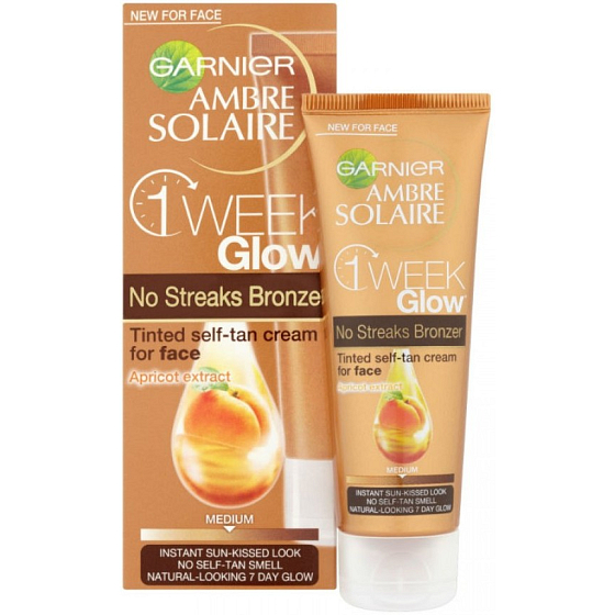 Garnier Ambre Solaire No Streaks Bronzer 1 Week Glow tónovací samoopalovací krém na obličej Medium 50 ml