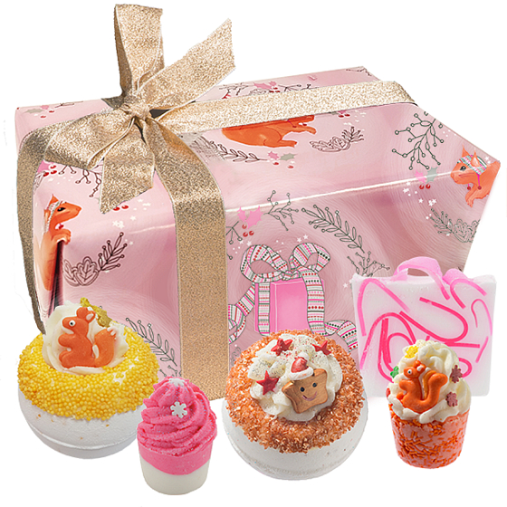 Bomb Cosmetics Tajemná veverka - Secret Squirrel balistik 2x160 g + kulička 30 g + špalíček 50 g + mýdlo 100 g, kosmetická sada