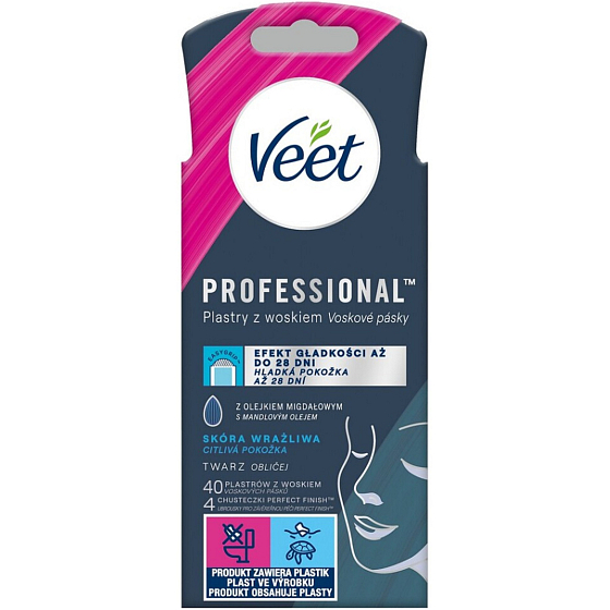 Veet Professional Woskowe paski depilacyjne do twarzy dla skóry wrażliwej 40 sztuk