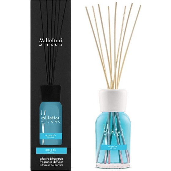 Millefiori Milano Natural Acqua Blu - Vodní modrá Difuzér 250 ml + 8 stébel v délce 30 cm do středně velkých prostor vydrží minimálně 3 měsíce
