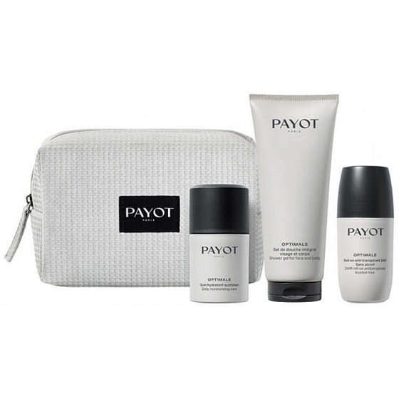 Payot Optimale Soin Hydratant Quotidien krem nawilżający żelowy 50 ml + Gel de Douche Intégral żel pod prysznic do ciała i włosów 200 ml + Roll-on anti-transpirant 24H dezodorant w kulce 75 ml + kosmetyczna torba, zestaw kosmetyczny dla mężczyzn 2023