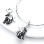 Zawieszka ze srebra próby 925 czarna egipska kotka i ankh, charms do bransoletki symbol