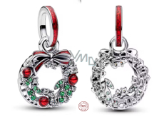 Charm Sterlingové stříbro 925 Vánoční věnec, symbol radosti a lásky, přívěsek na náramek vánoce