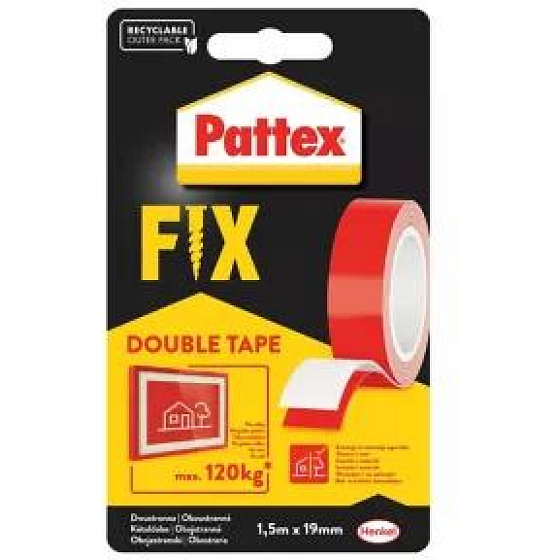 PATTEX Fix taśma montażowa dwustronna ekstra mocna, nośność 120 kg, 1,5 m × 19 mm