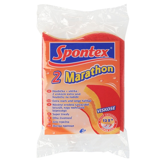 Spontex 2 Marathon houbička na nádobí viskózní se silnou červenou abrasivní vrstvou 2 kusy