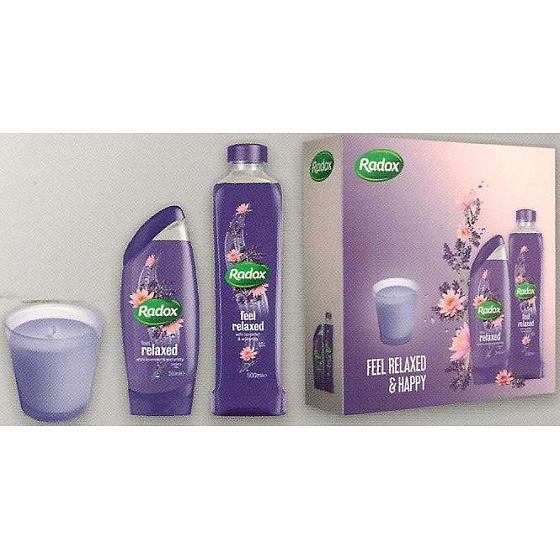 Radox Feel Relaxed sprchový gel 250 ml + pěna do koupele 500 ml + svíčka, kosmetická sada
