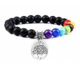 Bransoletka elastyczna Drzewo Życia + Onyx, kamień naturalny, kuleczka 8 mm / 16 - 17 cm, kamień żywotny szary