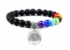 Bransoletka elastyczna Drzewo Życia + Onyx, kamień naturalny, kuleczka 8 mm / 16 - 17 cm, kamień żywotny szary