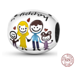Charm Srebrna 925 Szczęśliwa rodzina = tata, mama i my, koralik na bransoletkę rodzina