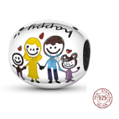 Charm Srebrna 925 Szczęśliwa rodzina = tata, mama i my, koralik na bransoletkę rodzina
