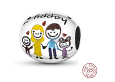 Charm Srebrna 925 Szczęśliwa rodzina = tata, mama i my, koralik na bransoletkę rodzina