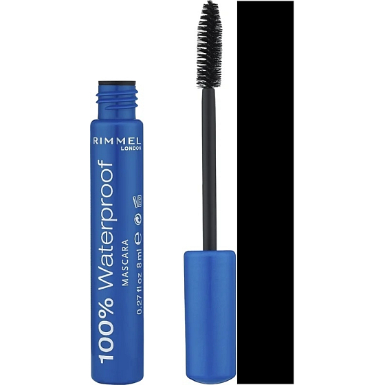 Rimmel London 100% Waterproof voděodolná prodlužující řasenka Black 8 ml