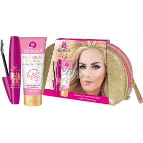 Dermacol Mega Lashes Express Volume řasenka černá 12,5 ml + Hyaluron Wash Cream jemný čisticí krém 100 ml + etue, kosmetická sada