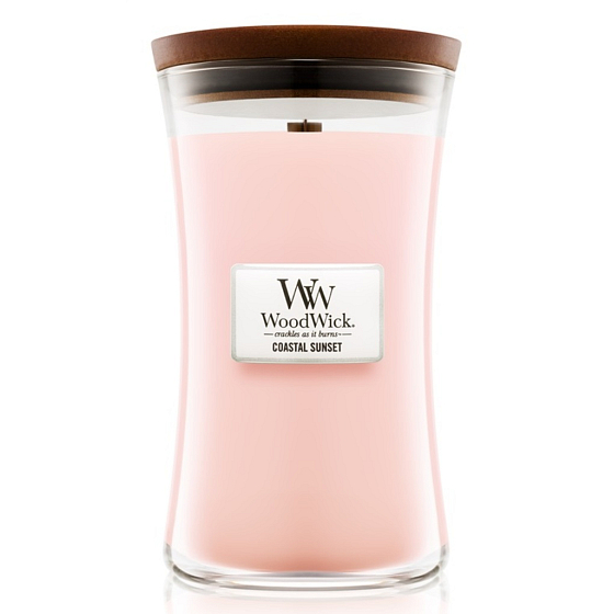 WoodWick Coastal Sunset - Západ slunce na pobřeží vonná svíčka s dřevěným knotem a víčkem sklo velká 609,5 g