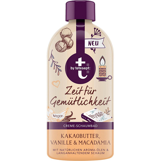 T: BY Tetesept Zeit für Gemütlichkeit Hygge moment s vůní kakaového másla, vanilky a s olejem z makadamiových ořechů pěna do koupele 420 ml
