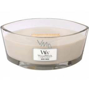 WoodWick Wood Smoke - Kouř z cedrového dřeva vonná svíčka s dřevěným širokým knotem a víčkem loď 453 g