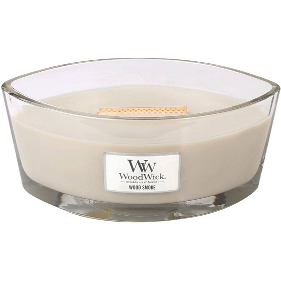 WoodWick Wood Smoke - Kouř z cedrového dřeva vonná svíčka s dřevěným širokým knotem a víčkem loď 453 g