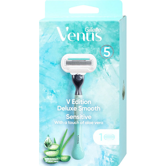 Gillette Venus V Edition Deluxe Smooth Sensitive holicí strojek s 5 břity + náhradní hlavice 1 kus pro ženy