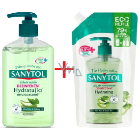 Sanytol Zelený čaj & Aloe Vera dezinfekční hydratující mýdlo na ruce 250 ml dávkovač + náhradní náplň 500 ml, duopack