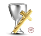 Wisiork Sterling Silver 925 Religijne Charms Kielich i Krzyż - Święte Przyjęcie, Koralik na Bransoletkę lub Naszyjnik