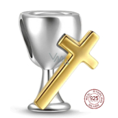 Wisiork Sterling Silver 925 Religijne Charms Kielich i Krzyż - Święte Przyjęcie, Koralik na Bransoletkę lub Naszyjnik