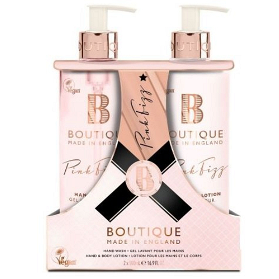 Grace Cole Pink Fizz tekuté mýdlo dávkovač 500 ml + mléko na ruce dávkovač 500 ml, kosmetická sada