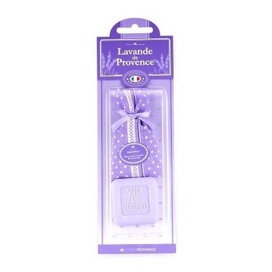 Esprit Provence Levandule toaletní mýdlo 25 g + levandulový vonný pytlík s puntíky, kosmetická sada pro ženy