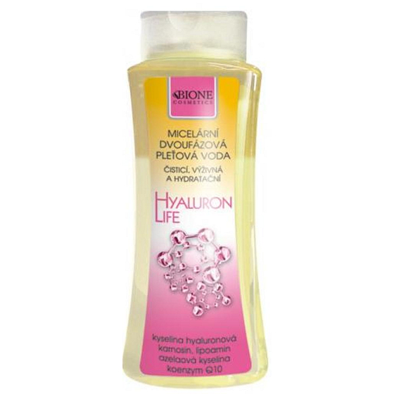 Bione Cosmetics Hyaluron Life z kwasem hialuronowym micelarna dwufazowa woda do demakijażu dla wszystkich typów cery 255 ml