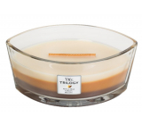 WoodWick Trilogy Cafe Sweets - Sladkosti ke kávě vonná svíčka s dřevěným širokým knotem a víčkem loď 453 g