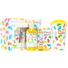 Regina Jelly Candy żel pod prysznic 250 ml + jelení balsam z cukierków 4,5 g + kubek z pokrywką 400 ml, zestaw kosmetyków dla dzieci
