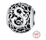 Charm Srebrna 925 Magiczna abeceda litera S z kwiatami, koralik na bransoletkę