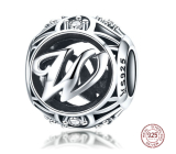 Charm Srebrna 925 Magiczna abeceda litera W + cyrkonie, koralik na bransoletkę