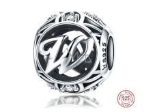 Charm Srebrna 925 Magiczna abeceda litera W + cyrkonie, koralik na bransoletkę