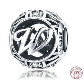 Charm Srebrna 925 Magiczna abeceda litera W + cyrkonie, koralik na bransoletkę Charm Srebrna 925 Magiczna abeceda litera W + cyrkonie, koralik na bransoletkę