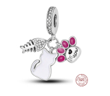 Charm Srebrna 925 Kot, łapa, ryba - meow, 3w1 zawieszka na bransoletkę pupila