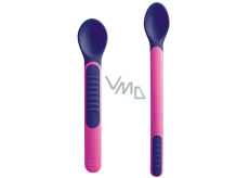 Mam Feeding Spoons & Cover 2 fazowe łyżeczki do karmienia z ochronnym pokrowcem 6+ miesięcy Różowa 1 zestaw