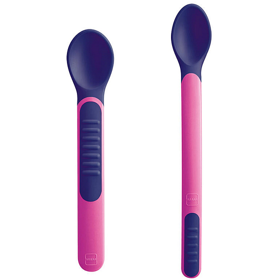Mam Feeding Spoons & Cover 2 fazowe łyżeczki do karmienia z ochronnym pokrowcem 6+ miesięcy Różowa 1 zestaw