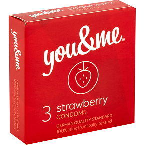 You & Me Strawberry przezroczysty lubrykowany prezerwatywa o zapachu truskawek, 3 szt.