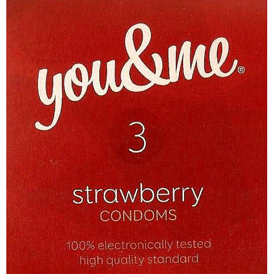You & Me Strawberry průhledný lubrikovaný kondom s vůní jahod 3 kusy