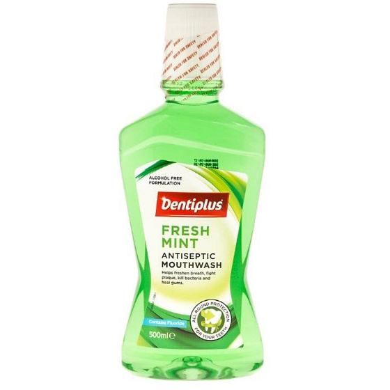 Dentiplus Fresh Mint ústní voda bez alkoholu, s mátovou příchutí 500 ml